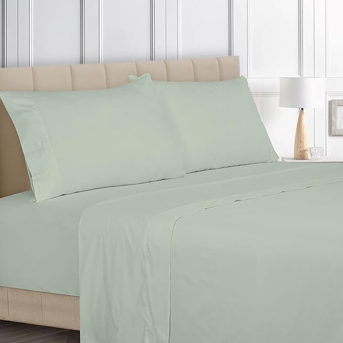 ROYALE LINENS Bamboo Viscose Queen Sheet Set - Cooling Bed Sheet Set - 1 Fitted, 1 Flat & 2 Pillowcase - Fits Up to 16" - Organic Viscose Derived from Bamboo - Bedding Sheet Set (Queen, Dewkist)