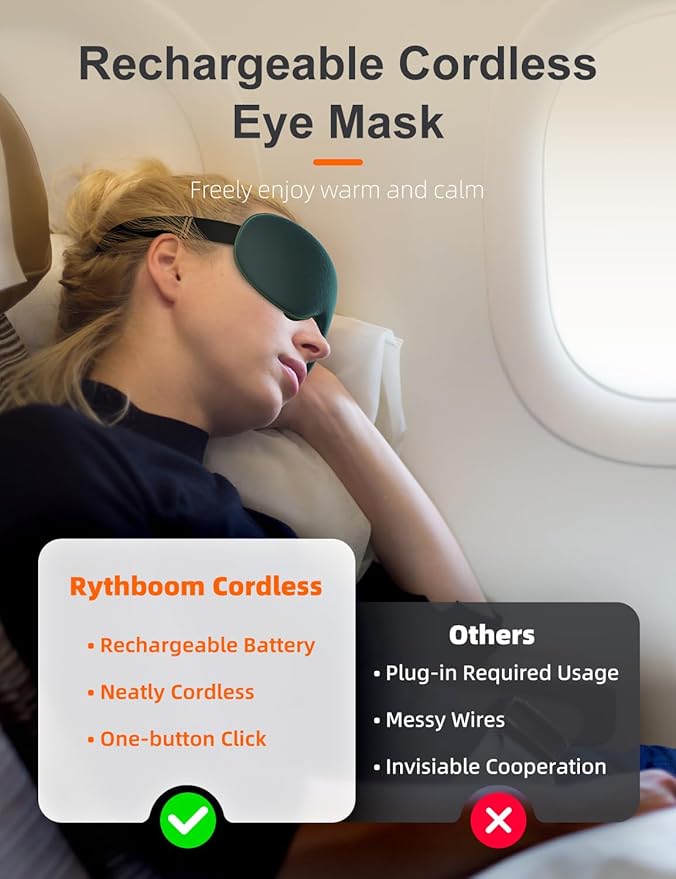 Silk Cordless Heated Eye Mask, Compress Heating Pad for Dry Eye Stye Eye Strain, Blackout Electric Warm Eye Mask for Airplane Sleeping for Travel, Idea for Women/Men (Silk-Green)