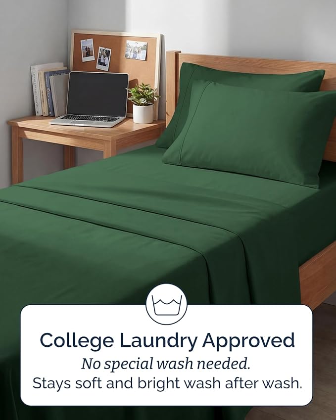 Extra Deep Twin XL Sheet Set - 4 Piece Breathable and Cooling Sheets - Hotel Luxury Bedding for Women, Men, Kids & Teens - Easy Secure Fit - Soft & Wrinkle Free - Extra Deep Pockets - Emerald Green