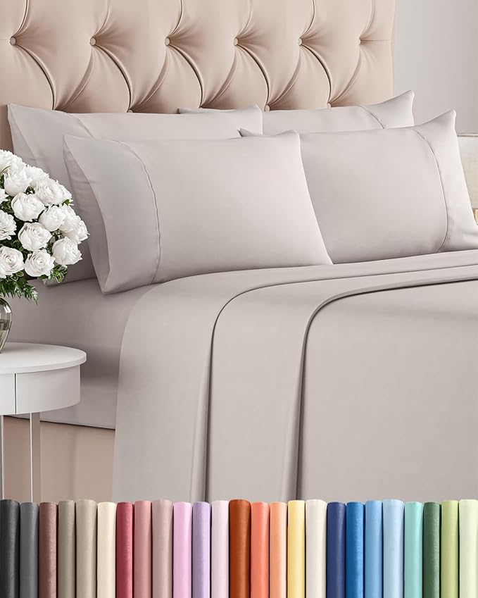 Cal King 6 Piece Sheet Set - Comfy, Breathable & Cooling - Soft Hotel Luxury Bedding for Women, Men, Kids, Teens and Children - 1 Flat & 1 Fitted Sheet & 4 Pillowcases with Deep Pockets - Light Grey