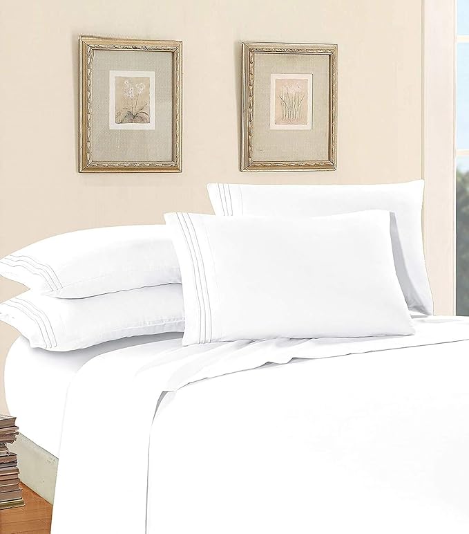 Elegant Comfort Luxury Soft 1500 Premier Egyptian 4-Piece Premium Hotel Quality Wrinkle Resistant Coziest Bedding Set, All Around Elastic Fitted Sheet, Deep Pocket up to 16inch, King, White