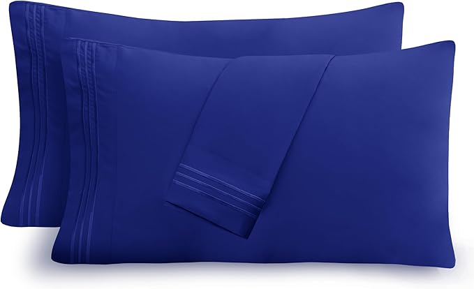 Mocassi 2-Piece Premium Standard/Queen Pillowcase Set 1800 Series Hotel Quality Microfiber - Soft and Breathable with 3-Line Embroidery Wrinkle and Stain Resistant, Easy Care, 20" x 30", Imperial Blue