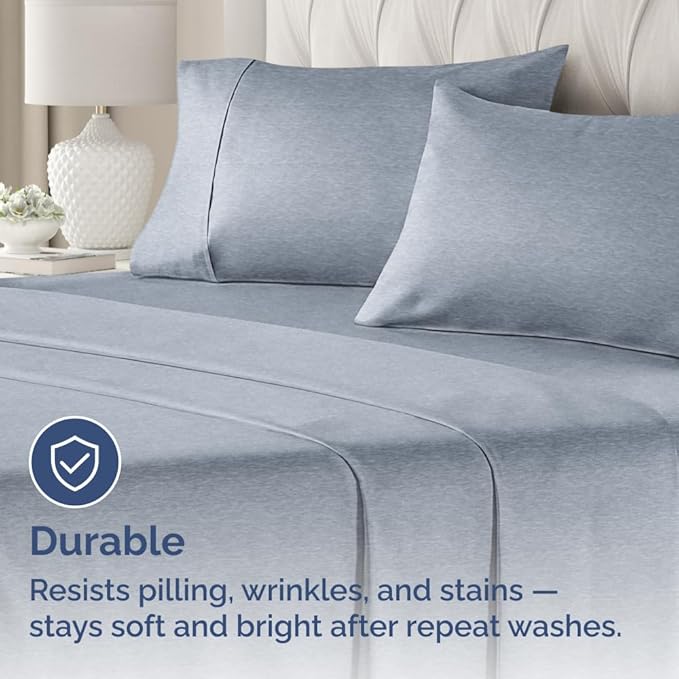 King Standard Pillow Cases Set of 4 - Soft Hotel Quality Pillowcase Covers - Comfy Bedding for Women, Men, Kids & Teens - Machine Washable Pillow Protectors - 4 Piece - King Standard Heathered Blue