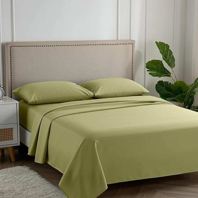 Carressa Linen 100% Egyptian Cotton Full Size Sheets - 600 Series Hydrangeas Collection Full Size Egyptian Cotton Sheets (4 PC, Sage Green), 16" Deep Pocket Sateen Weave Luxury Hotel Bed Sheet Set