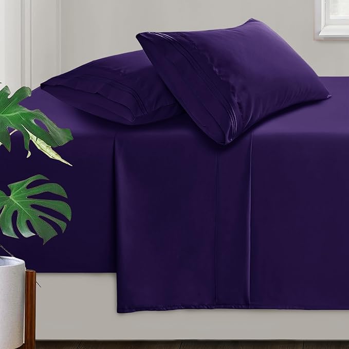 Manyshofu Extra Deep Pocket Queen Sheet Sets - Hotel Luxury 1800 Thread Count Sheets & Pillowcases - Microfiber Bedding Set up to 24" Mattress - Purple Bed Sheets 18-24 Inch Deep Pockets - 4 Piece