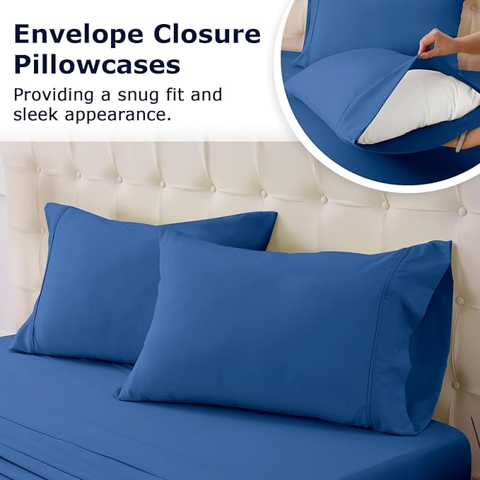 Queen Size Bed Sheet Set - 4 Piece Soft Microfiber Sheets with Deep Pockets, Cooling Technology, and Wrinkle-Free Pillowcase. Hotel-Quality, Durable Bedding, Prussian Blue