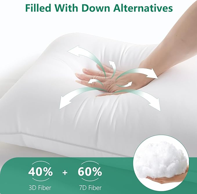Pillows King Size Set of 4, Luxury Fluffy Bed Pillows for Sleeping 4 Pack, Soft and Supportive Bed Pillow with Down Alternative Filling for Side and Back Sleepers (19"x34")