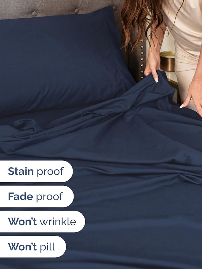 Extra Deep Full Sheet Set - 4 Piece Breathable & Cooling Bed Sheets - Easily Fits 18 to 24 inch Mattress - Ultra Soft, Wrinkle & Fade Free with Extra Deep Pockets - Hotel Luxury Bedding - Navy Blue