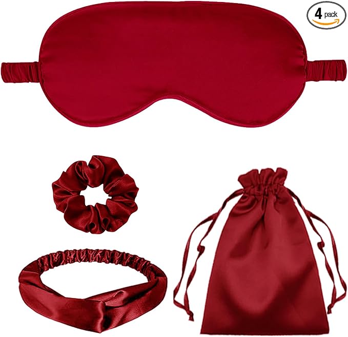 4Pcs Silk Sleep Masks Satin Eye Mask Silky Eyes Cover Blindfold Eyeshade Headband Scrunchies Pouch Bags Bridesmaid Gifts