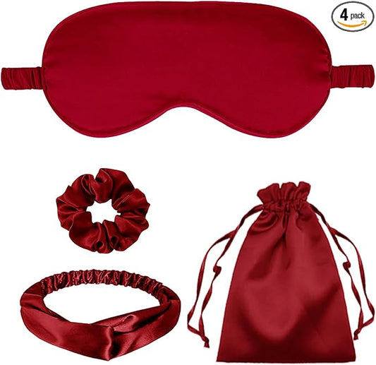 4Pcs Silk Sleep Masks Satin Eye Mask Silky Eyes Cover Blindfold Eyeshade Headband Scrunchies Pouch Bags Bridesmaid Gifts