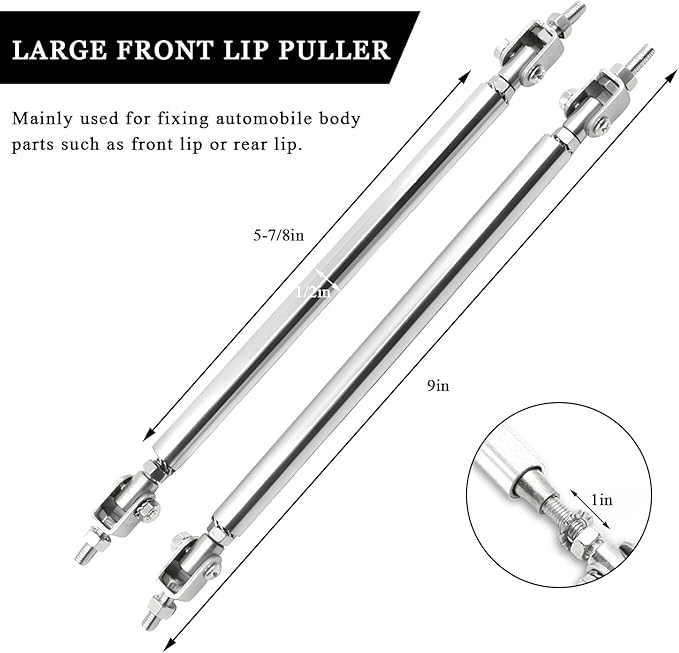 2PCS Front Bumper Lip Splitter Diffuser Strut Rod, Adjustable 8"-11" Front Bumper Lip Rod Tie Support Bar, Universal Bumper Protector Splitter Support Rod for Most Vehicle (Silver)