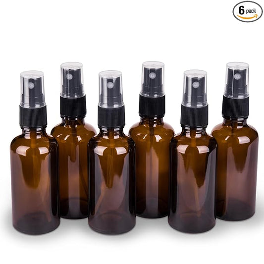 6 Pack Amber Glass Spray Bottles for Essential Oils, 2oz Small Fine Mist Travel Empty Spray Bottle for Hair and Plants