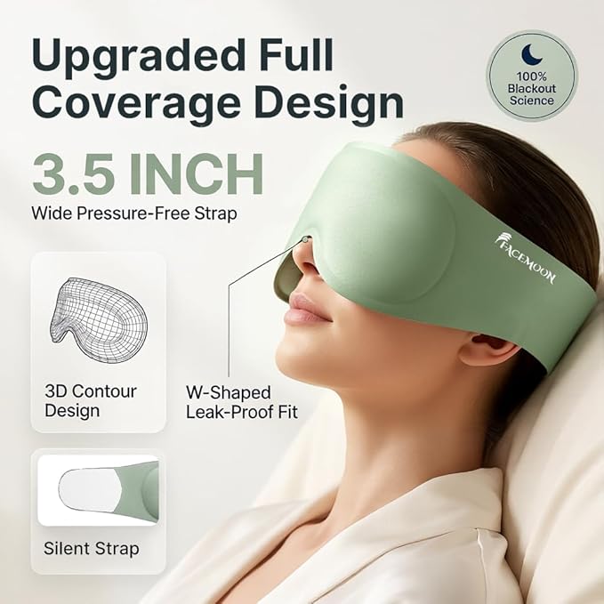 Weighted Sleep Mask for Women Men: 3D Contoured Eye Mask for Night Shift - 100% Blackout Eye Cover with Full Coverage Fit, Soft Memory Foam, Bedtime Relaxation, Airplane Travel Nap Gadget