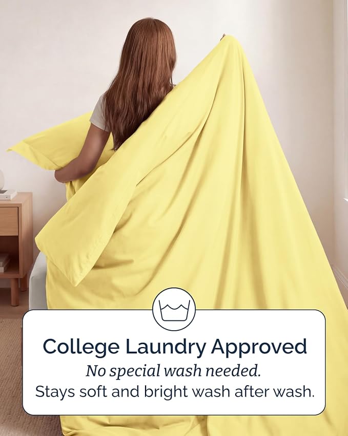 Duvet Cover Twin/Twin XL Size Set - Extra Soft Twin/Twin XL Duvet Cover 68" x 90" with 1 Pillow Sham - Hotel Luxury, Easy Care, Fade Free w/ Zipper Closures & Ties - Comfy, Cozy & Breathable (Yellow)