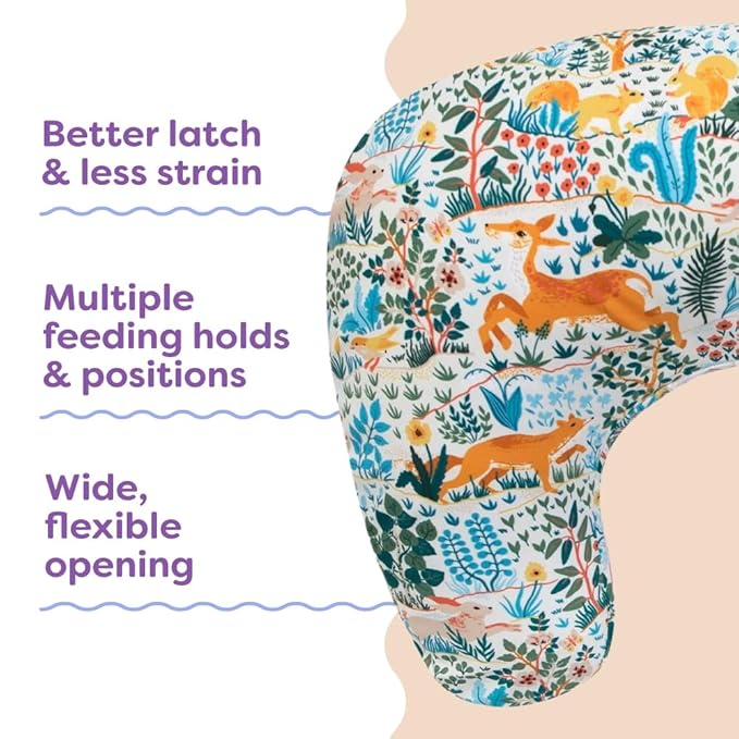 Boppy Nursing Pillow - Firm, Ergonomic U-Shaped Bottle and Breastfeeding Pillow with High Lift for Comfort and Support, Spacious Surface - Colorful Forest Animals