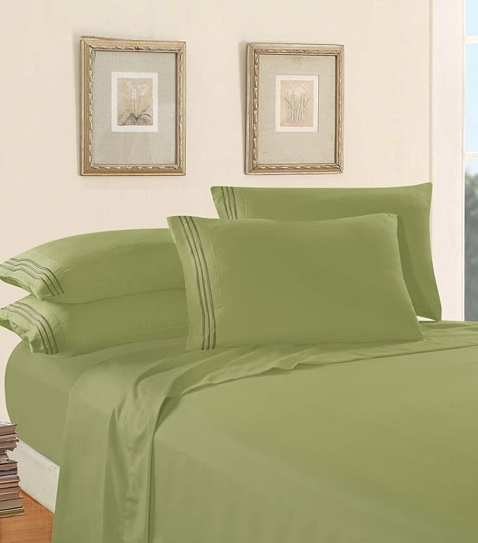 Elegant Comfort Luxury Soft 1500 Premier Egyptian 4-Piece Premium Hotel Quality Wrinkle Resistant Coziest Bedding Set, All Around Elastic Fitted Sheet, Deep Pocket, Twin/Twin XL, Sage/Green