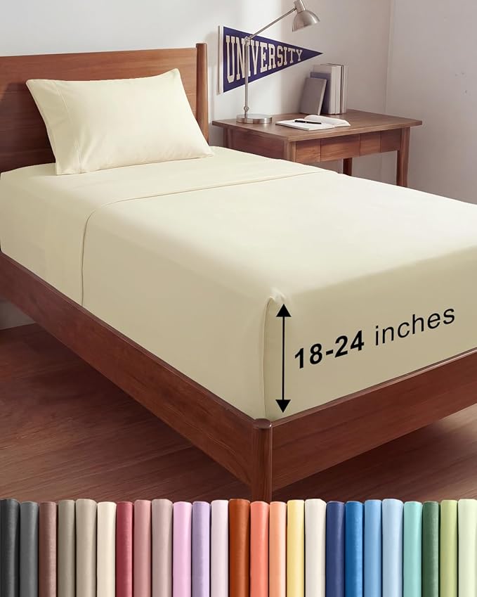 Extra Deep Twin XL Sheet Set - 3 Piece Breathable & Cooling Bed Sheets - Easily Fits 18 to 24 inch Mattress - Ultra Soft, Wrinkle & Fade Free w/ Extra Deep Pockets - Hotel Luxury Bedding - Off White