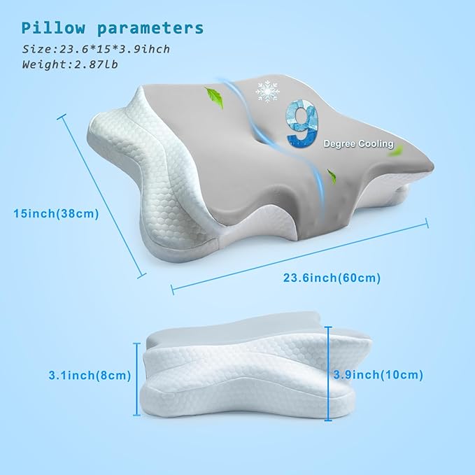 Newpol Comfort Memory Foam Pillow for Neck Pain Relief & Cervical Support - Cooling Material Ergonomic Bed Massage Pillow for Side/Back/Stomach Sleepers