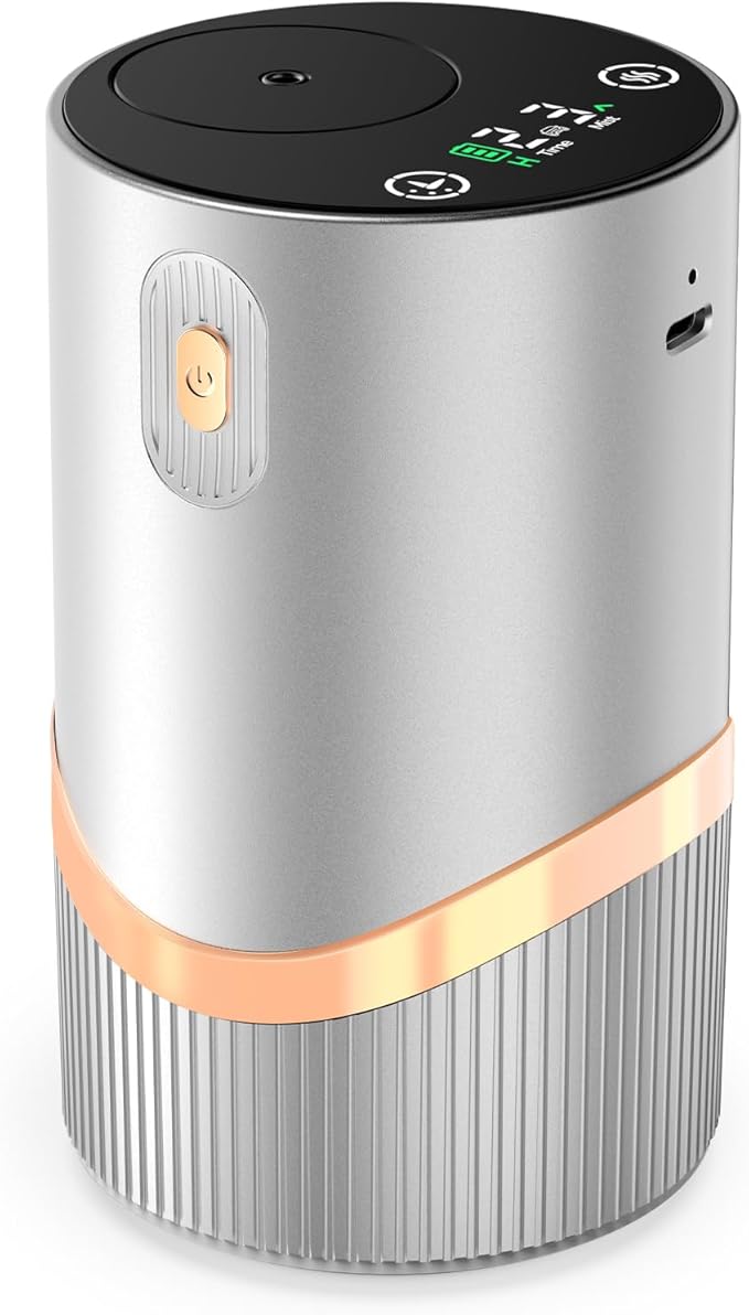 Waterless Essential Oil Diffuser Rechargable: Portable Aromatherapy Diffuser for Car and Home - 1/2/4/6H/Time Off 4 Mist Level for Room Office Bedroom (Sliver)
