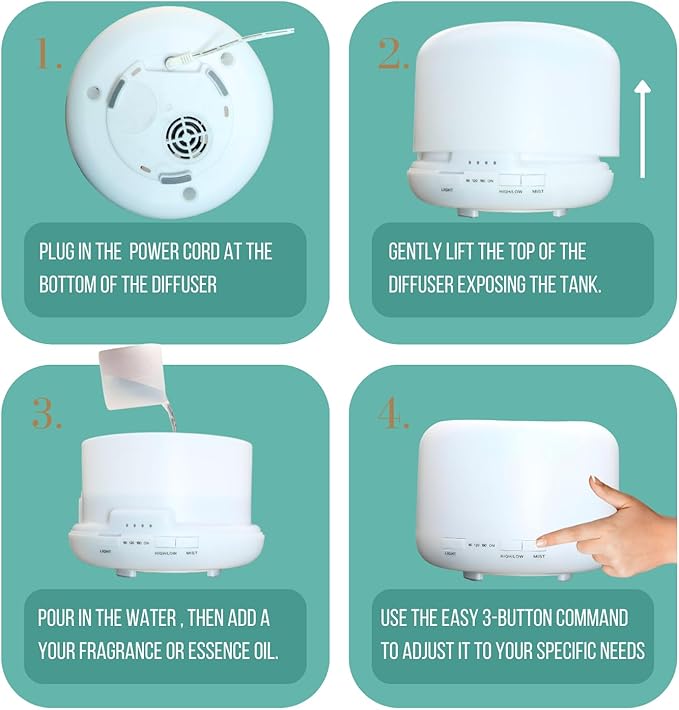 Mystic Romance Essential Oil Diffuser, 500ml Aromatherapy Humidifer and Nigth Ligth for Relaxing Atmosphere in Home Office Yoga and Spa, for Everyone, Auto-Off Safety Switch. Clear