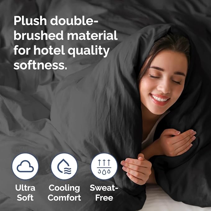 Duvet Cover Oversized Queen Size Set - Extra Soft Oversized Queen Duvet Cover with 2 Pillow Shams - Hotel Luxury, Easy Care & Fade Free w/ Zipper Closures & Ties - Comfy, Cozy & Breathable (Black)