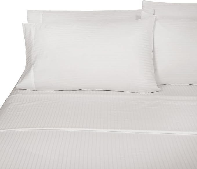 ROYALE LINENS 300 Thread Count Poly Cotton Sheet Set - 6 Piece California King Bed Sheets - 1 Fitted, 1 Flat, 4 Pillow Cases -Soft Cool & Crisp Sheet Set (Cal King, Bright White)