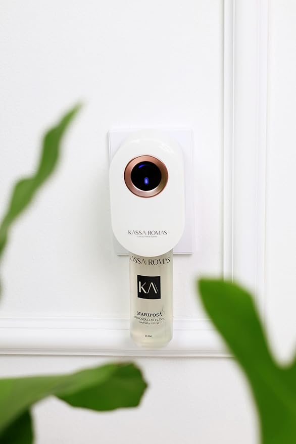 S910 Smart Scent Diffuser - Modern Design, Shiny Acrylic Material, LED Light, Cold Air Diffusion, Bluetooth App Controlled, Touch Screen (White with Rose Gold Ring)