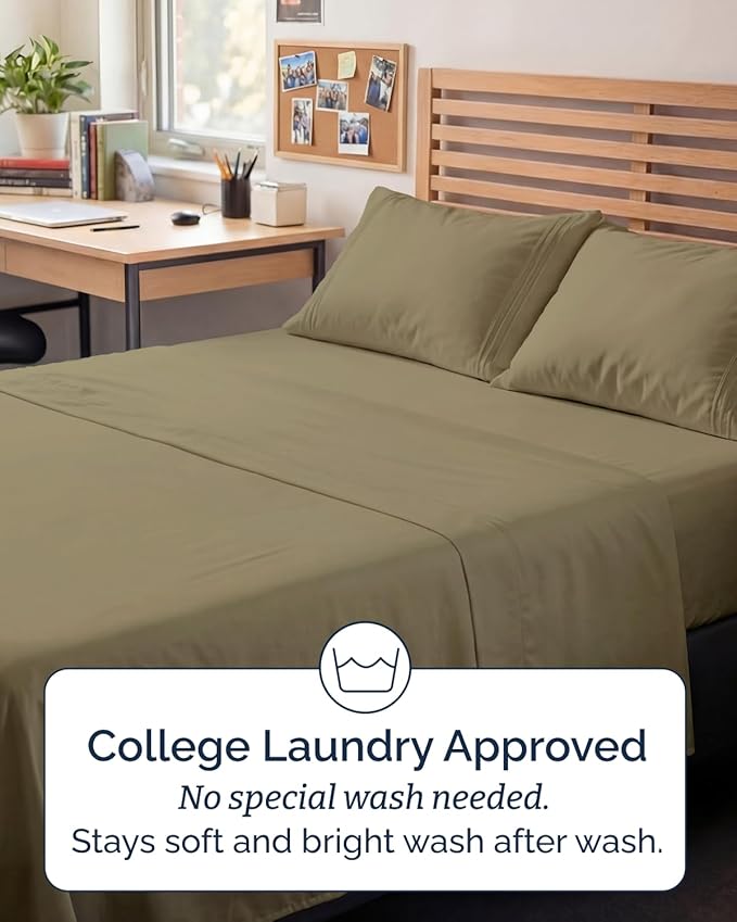 Full XL Bed Sheet - 4 Piece Full XL Bed Sheets Set - Ultra-Soft, Comfy, Breathable & Cooling - Hotel Luxury Bedding for Women & Men with Deep Pockets - Wrinkle Free & Fade Resistant - Oeko-Tex - Khaki
