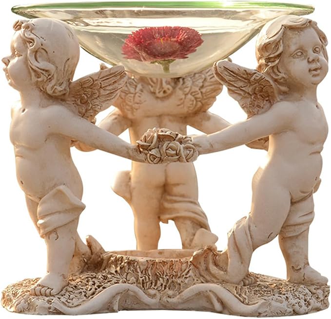 Glass Essential Oil Diffuser, 80ML Small Glass Reservoir Diffuser with Resin Statue Base for Home Office Bedroom Gift (Angel-1)