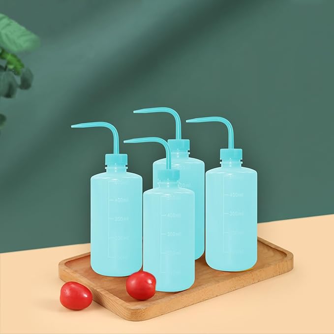 4 Packs Tattoo Wash Bottle Water Squirt Squeeze Diffuser Bottles (Light Blue, 500ml)