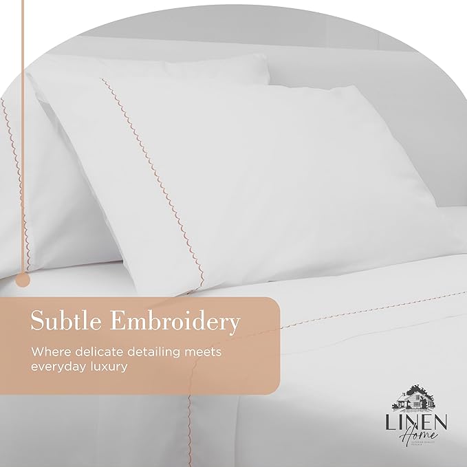 Linen Home 100% Cotton Percale Moon Scallop Hem Pillowcases Queen/Standard Size, Peach, 2 Pieces of Pillow Case, Crisp and Cool Strong Bed Linen, 20 inches X 30 inches