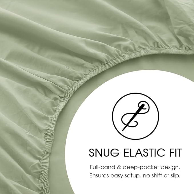 HYPREST 100% Cotton Percale Sheets Queen Size - 18-24 Extra Deep Pocket Bed Sheet Set Queen, Crisp & Breathable Cooling Bedding (Sage Green, Queen)