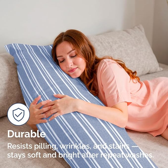 Body Pillowcases Set of 2-20x54 Long Body Pillow Case - Soft Body Pillow Cover for Sleeping & Side Sleepers - Comfy, Wrinkle & Fade Free - Machine Washable w/Envelope Enclosure Blue Stripes 3