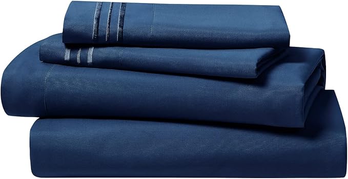 Clara Clark Bed Sheets, Premier 1800 Series 4 Piece Bed Sheet Set, Deep Pocket, Wrinkle, Fade, Stain Resistant, Luxury Soft Bedding Sheets & Pillowcases, Queen, Navy Blue