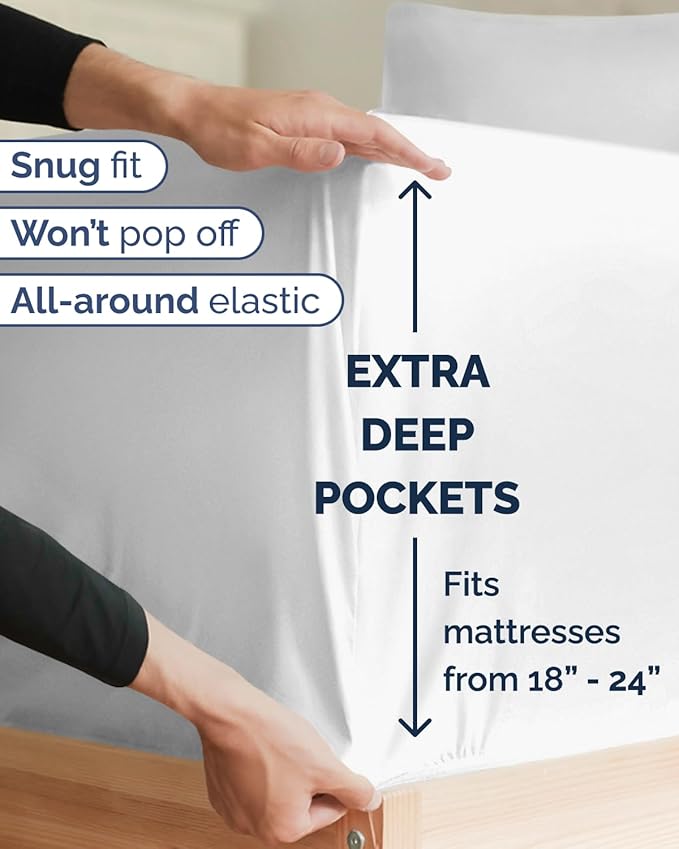 Extra Deep Twin XL Sheet Set - 4 Piece Breathable and Cooling Sheets - Hotel Luxury Bedding for Women, Men, Kids & Teens - Easy & Secure Fit - Soft, Wrinkle Free and Comfy - Extra Deep Pockets - White