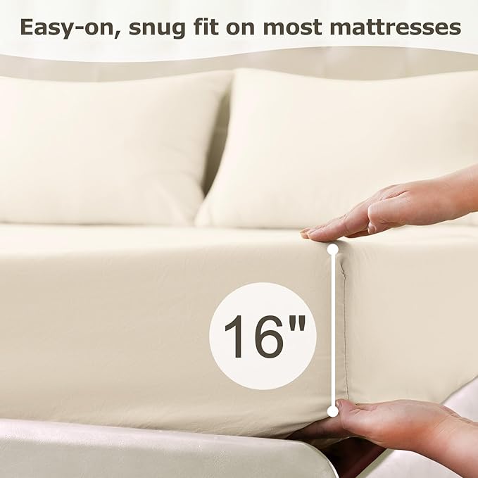 Full Size Bed Sheet Set - 4 Piece Soft Microfiber Sheets with Deep Pockets, Cooling Technology, and Wrinkle-Free Pillowcase. Hotel-Quality, Durable Bedding, Cream