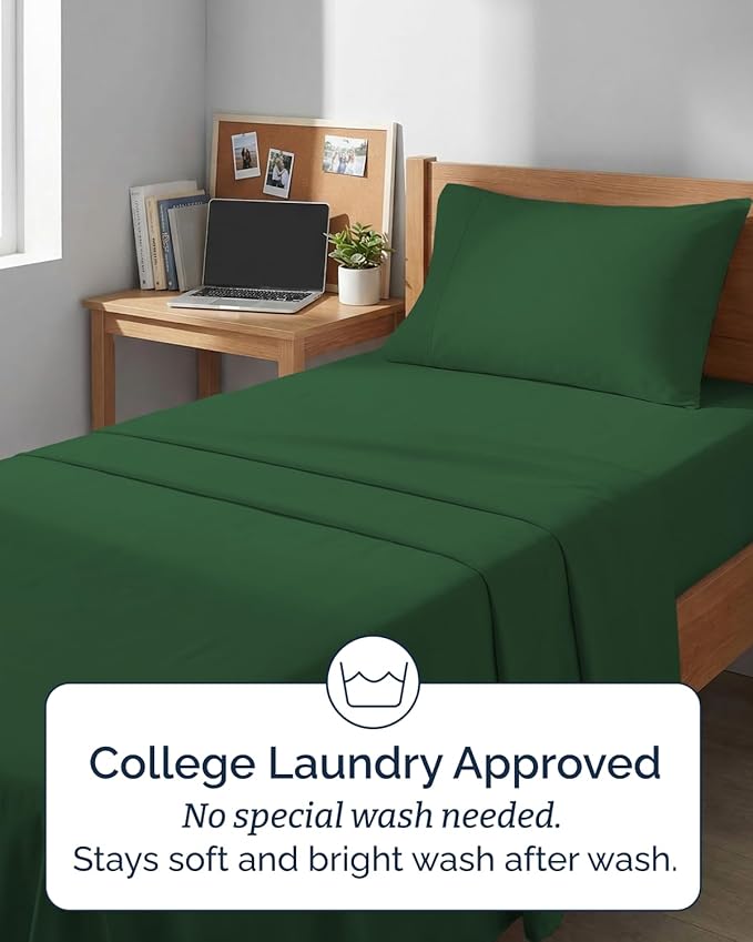 Extra Deep Twin XL Sheet Set - 3 Piece Breathable & Cooling Bed Sheets - Easily Fits 18 to 24 inch Mattress - Soft, Wrinkle & Fade Free with Extra Deep Pockets - Hotel Luxury Bedding - Emerald Green