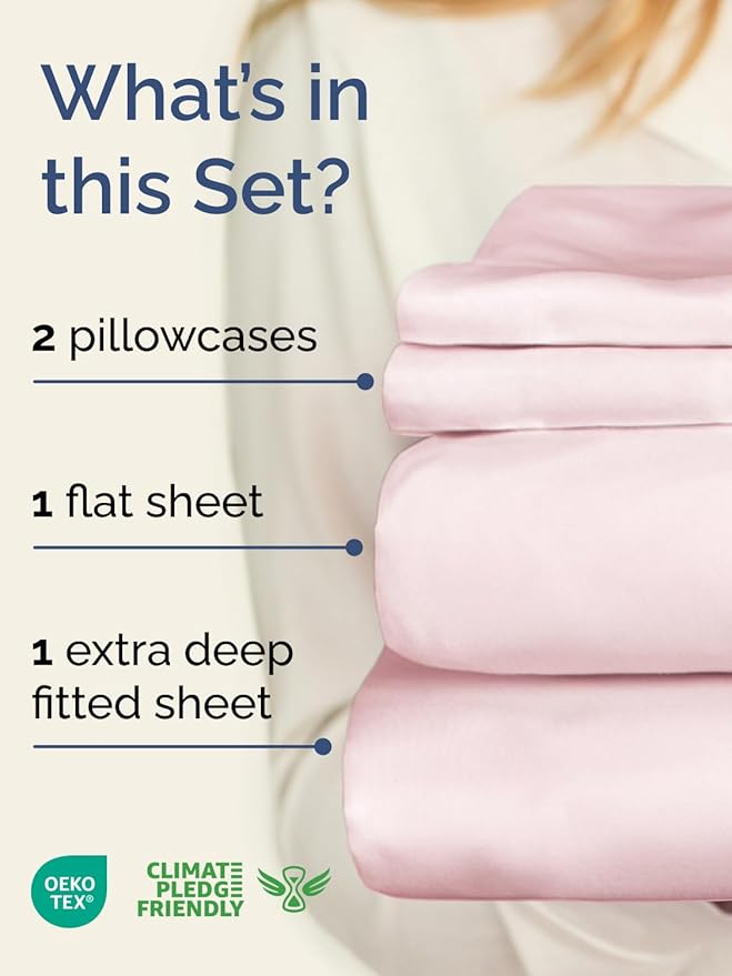 Extra Deep Queen Sheet Set - 4 Piece Breathable & Cooling Bed Sheets - Easily Fits 18 to 24 inch Mattress - Ultra Soft, Wrinkle & Fade Free w/ Extra Deep Pockets - Hotel Luxury Bedding - Lavender Pink