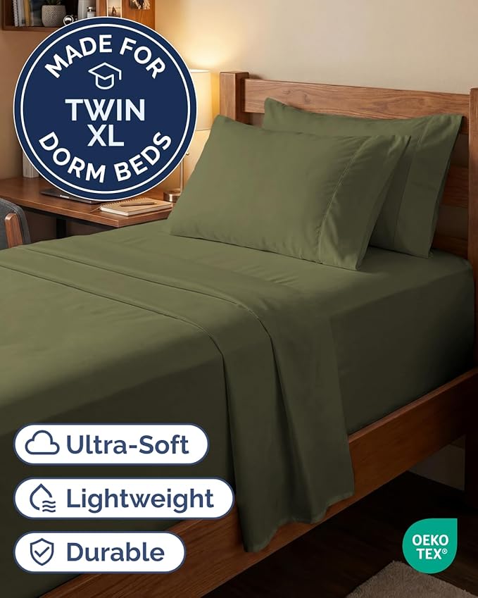 Extra Deep Twin XL Sheet Set - 4 Piece Breathable and Cooling Sheets - Hotel Luxury Bedding for Women, Men, Kids & Teens - Easy & Secure Fit - Soft and Wrinkle Free - Extra Deep Pockets - Sage Green