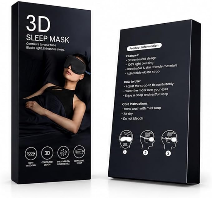 Luxury Travel & Sleep Eye Mask – Ultra 3D Comfort, Zero‑Pressure Fit, Complete Light Blocking for Deep Sleep, Dry Eye Relief Perfect for Men Women and Sensitive Sleepers, Soft Eye Cover, Black
