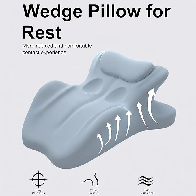 Contoured Support Pillows Ergonomic Memory Foam Wedge Pillow, 27° Angled Support for Waist and Neck, Multi-Position Support Pillow (Blue)