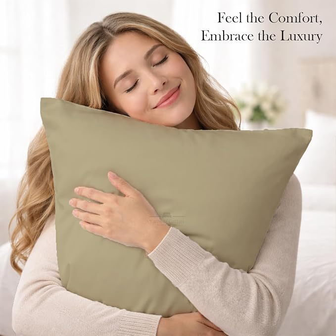 400 Thread Count 100% Egyptian Cotton Queen Size Pillowcases Set of 4, Soft & Breathable Sateen Weave, Envelope Closure, Hotel Luxury Bed Linen, Durable & Fade Resistant, 20"x30", Beige