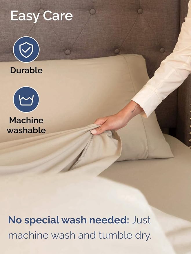 Extra Deep Split King Sheet Set - 5 Piece Breathable & Cooling Bed Sheets - Easily Fits 18 to 24 inch Mattress - Ultra Soft, Wrinkle & Fade Free w/ Extra Deep Pockets - Hotel Luxury Bedding - Cream