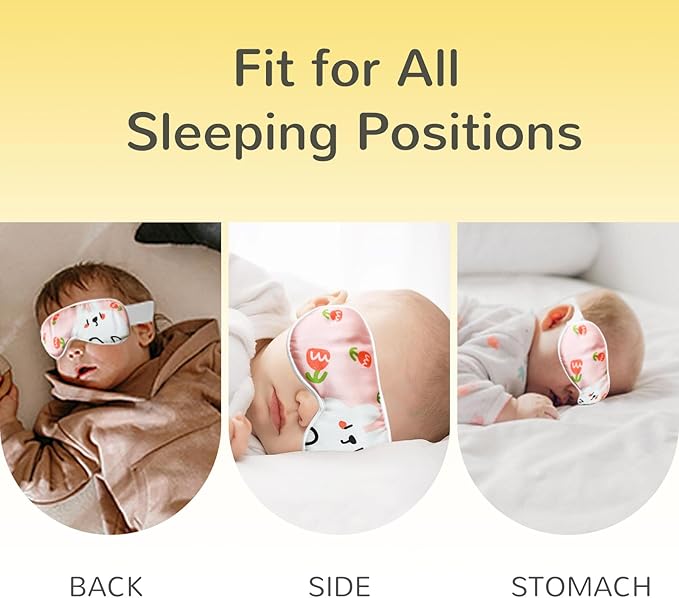 100% Silk Sleep Mask for Kid, Extra Wide Adjustable Velcro Strap, 100% Block Light, Travel Essential for Flight and Roadtrip. Cute Soft Breathable Kids Eye Masks for Sleep Aids. (Bunny, Small)