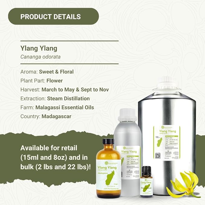 Ylang Ylang Essential Oil - Direct from Malagassi Essential Oils Madagascar - Steam Distilled - Aceite de Ylang Ylang for Aromatherapy, Diffuser, DIY Candle and Soap Making - 22lbs