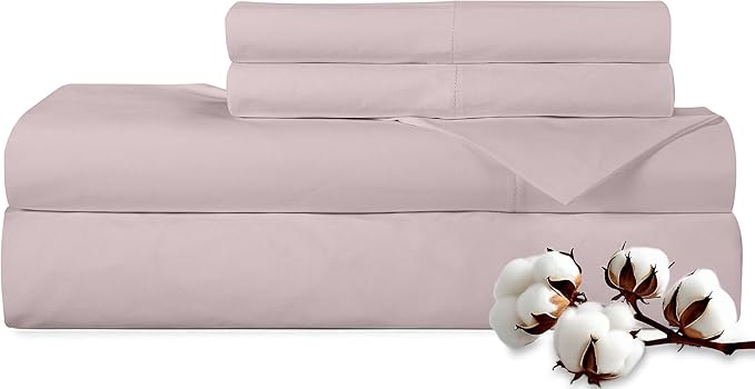 ROYALE LINENS 300 Thread Count 100% Long Staple Combed Cotton Sheet Set - 4 Piece Full Bed Sheets - 1 Fitted, 1 Flat, 2 Pillow Cases -Soft Cool & Crisp Sheet Set (Full, Lavender)