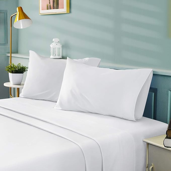 BYSURE Hotel Luxury Bed Sheets Set 4 Piece(Twin XL, White) - Super Soft 1800 Thread Count 100% Microfiber Sheets with Deep Pockets, Wrinkle & Fade Resistant