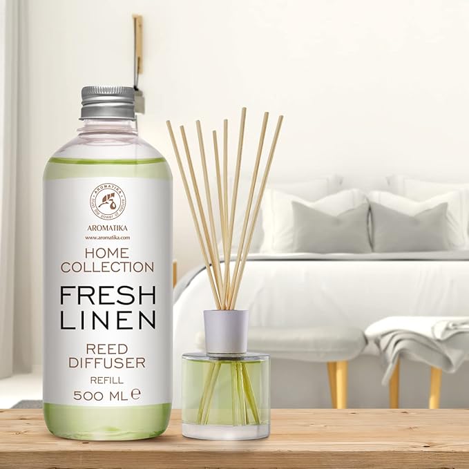Reed Diffuser Refill Fresh Linen 17.0 Fl Oz (500ml) - Room Diffuser Refill - Home Fragrance - Scented Diffuser - Fresh Aroma - Room Fragrance - Fresh Linen Scent - Room Freshener