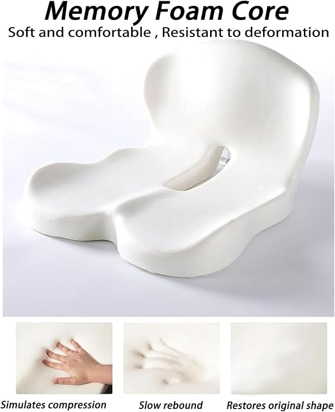 L-curve Pressure Relief Tailbone Pillow,Breathable Hip And Waist Protection Integrated Sacral Pillow, With Memory Foam Inner Core, Is Suitable For Office Chairs,Wheelchairs,And Car Seats(Black Gray)