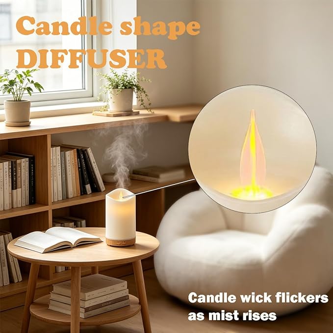 Essential Oil Diffuser,130ml Candle Shape Aromatherapy Diffuser for Home Decoration,Air Humidifier with 7 LED Color Night Light for Office Gifts